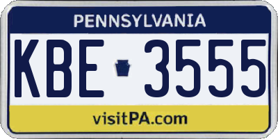 PA license plate KBE3555