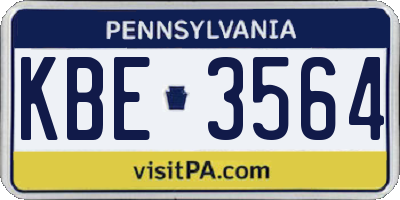 PA license plate KBE3564