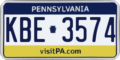 PA license plate KBE3574