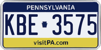PA license plate KBE3575