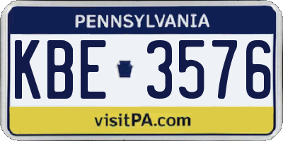PA license plate KBE3576