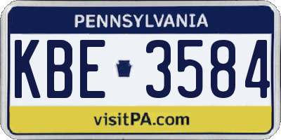 PA license plate KBE3584