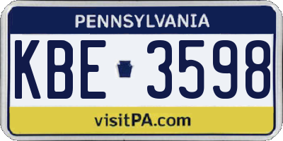 PA license plate KBE3598