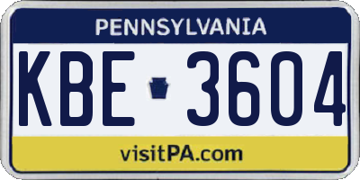 PA license plate KBE3604
