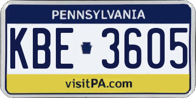PA license plate KBE3605