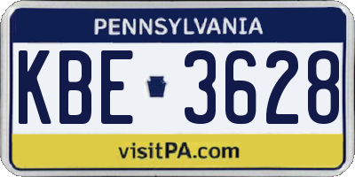 PA license plate KBE3628