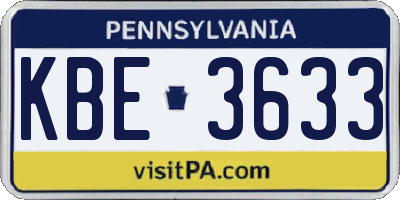 PA license plate KBE3633