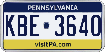 PA license plate KBE3640