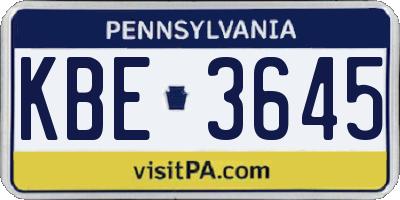 PA license plate KBE3645