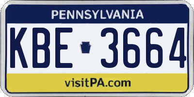 PA license plate KBE3664