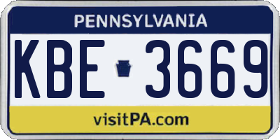PA license plate KBE3669