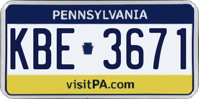 PA license plate KBE3671