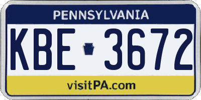 PA license plate KBE3672