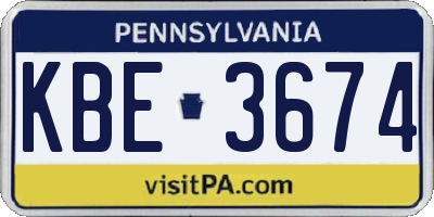 PA license plate KBE3674