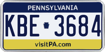 PA license plate KBE3684