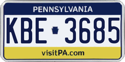 PA license plate KBE3685