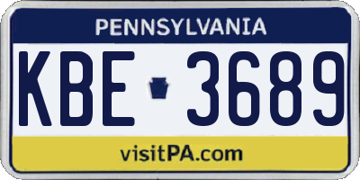 PA license plate KBE3689