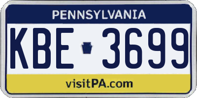 PA license plate KBE3699