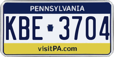 PA license plate KBE3704