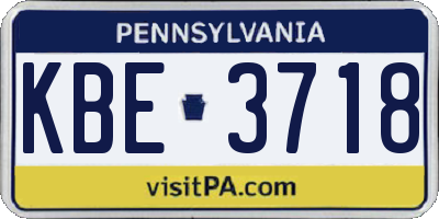 PA license plate KBE3718