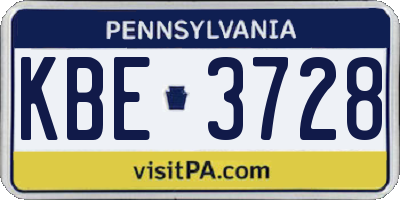 PA license plate KBE3728