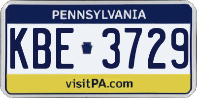 PA license plate KBE3729