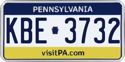 PA license plate KBE3732