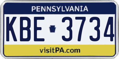 PA license plate KBE3734