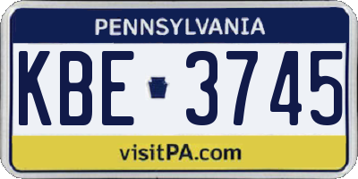 PA license plate KBE3745