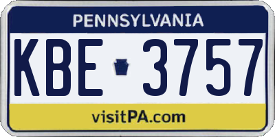 PA license plate KBE3757