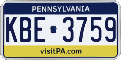 PA license plate KBE3759