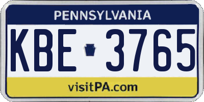 PA license plate KBE3765