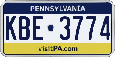PA license plate KBE3774