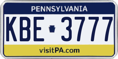PA license plate KBE3777