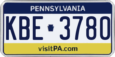 PA license plate KBE3780