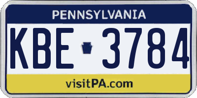 PA license plate KBE3784