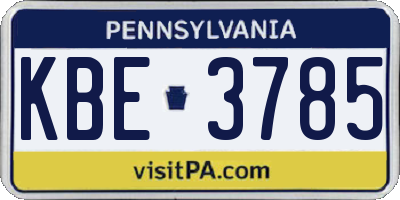 PA license plate KBE3785