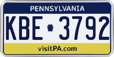 PA license plate KBE3792