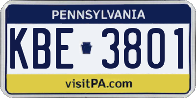 PA license plate KBE3801