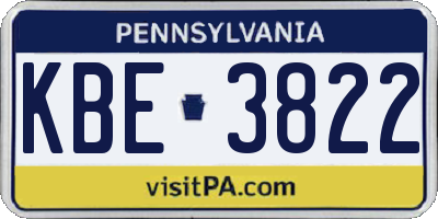 PA license plate KBE3822