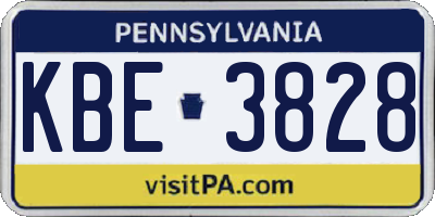 PA license plate KBE3828