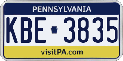 PA license plate KBE3835