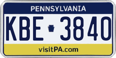 PA license plate KBE3840