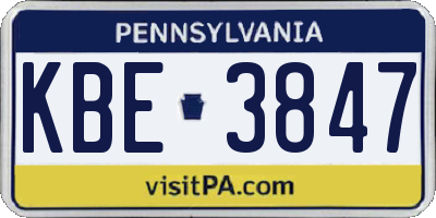 PA license plate KBE3847