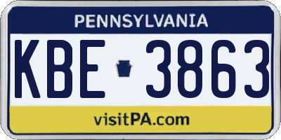 PA license plate KBE3863