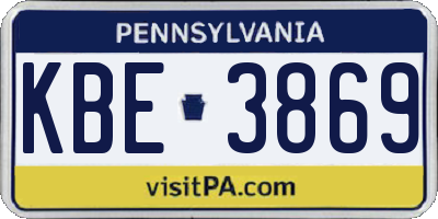 PA license plate KBE3869