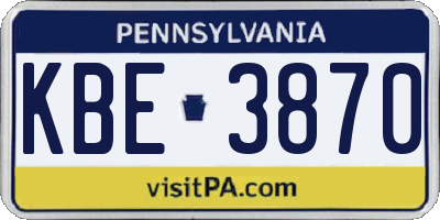 PA license plate KBE3870