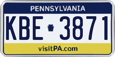 PA license plate KBE3871