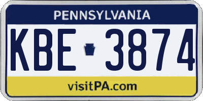PA license plate KBE3874