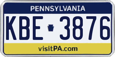 PA license plate KBE3876